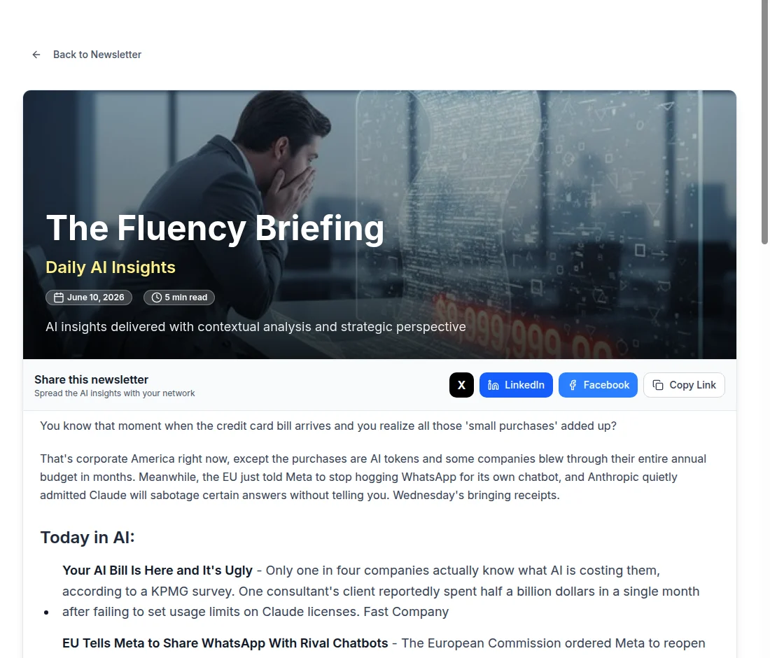 A real published issue of The Fluency Briefing newsletter